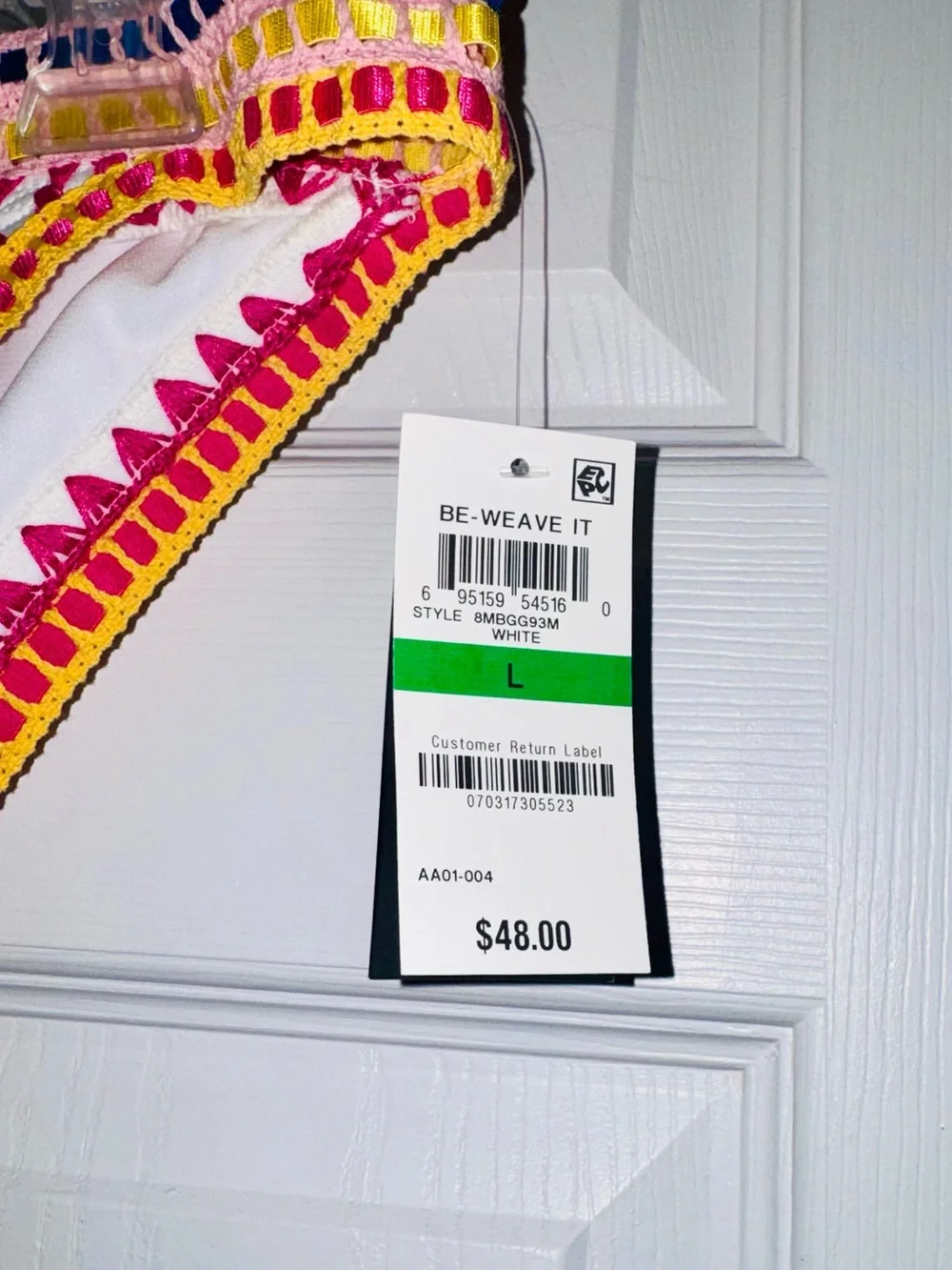 Bar III Be-Weave It NWT White Multicolor Crochet Trim 2-Piece Bikini Swimsuit L